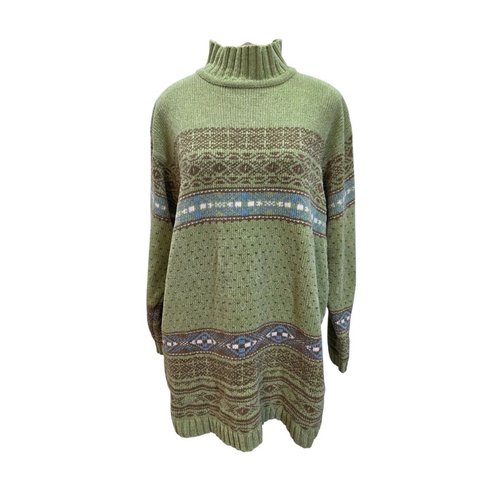Lane Bryant Designs & Co Women's 14/16 Sage Green Fair Isle Turtleneck Sweater